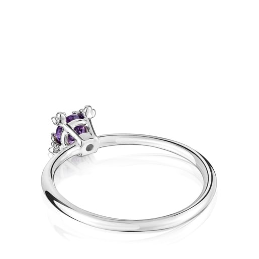 Silver Color Pills Ring with amethyst