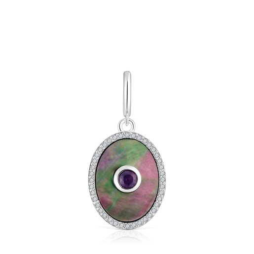 Silver medallion Pendant with nacre, amethyst and topaz Medallions