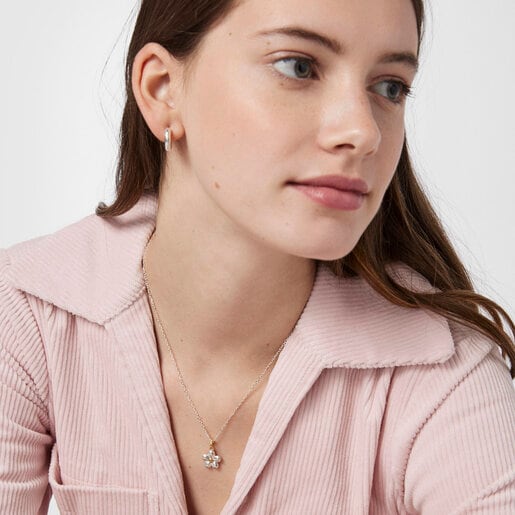 ペンダント  Fragile Nature  フラワー  13mm　シルバー925　イエローゴールドコーティング　