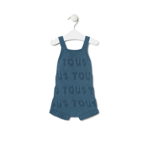 Knitted baby romper in Tricot TOUS logo blue