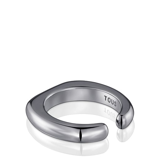 Offener Ring Line aus Dark Silver