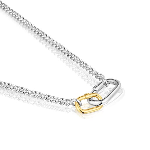 Short silver Necklace with two-tone rings Hold Oval
