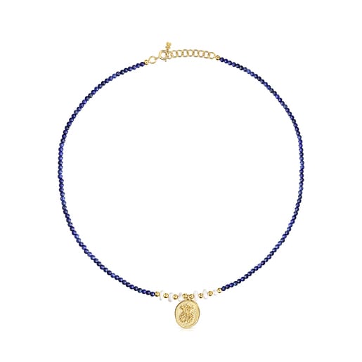 Silver vermeil Oceaan cameo Necklace with lapis lazuli and pearls