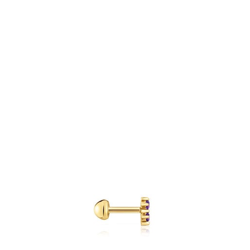 Les Classiques Ear piercing in gold-colored IP steel with rhodolite