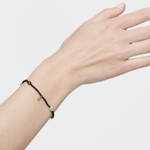 Bold Bear elastic Bracelet with 18kt gold plating over silver, onyx, gemstones