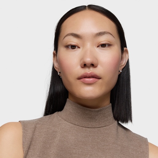 Platinum, black steel and lab-grown diamonds Hoop earrings TOUS Mesh LGD