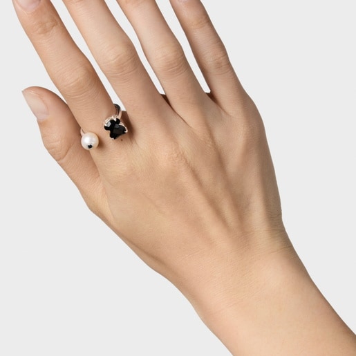 Silver TOUS Erma Ring with onyx, pearl and spinels