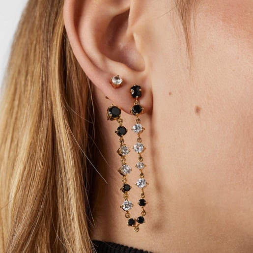 Short/long Silver Vermeil Glaring Earrings with Onyx and Zirconia