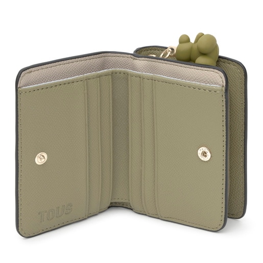 Cartera mediana topo verde TOUS Doble Audree Saffiano