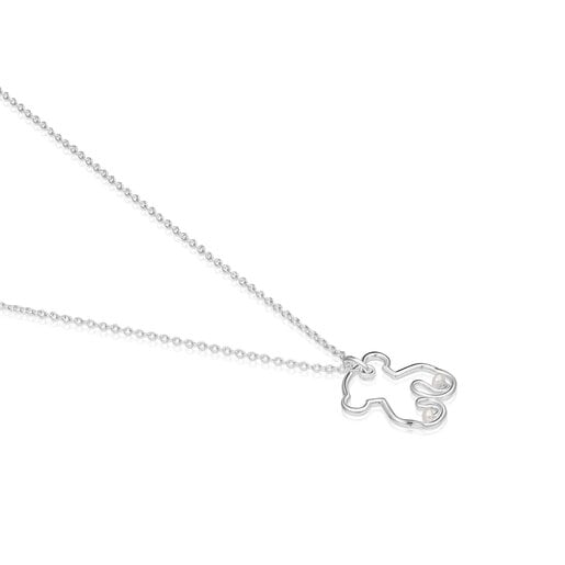 Strieborný náhrdelník s medvedíkom s kultivovanými perlami Tsuri