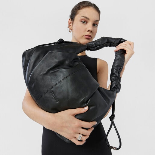 Large black leather TOUS Soft One-shoulder bag