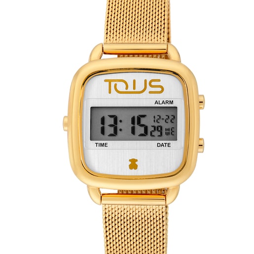 Reloj digital D-Logo de acero IP dorado