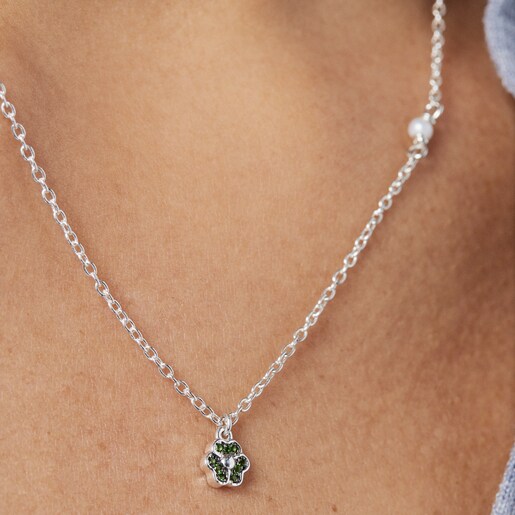 שרשרת TOUS New Motif מכסף עם עיטור פרח מכרום דיופסייד ופנינה