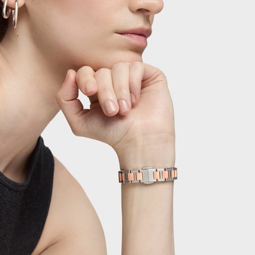 Analog watch with steel and rose-colored steel bracelet Icon Time