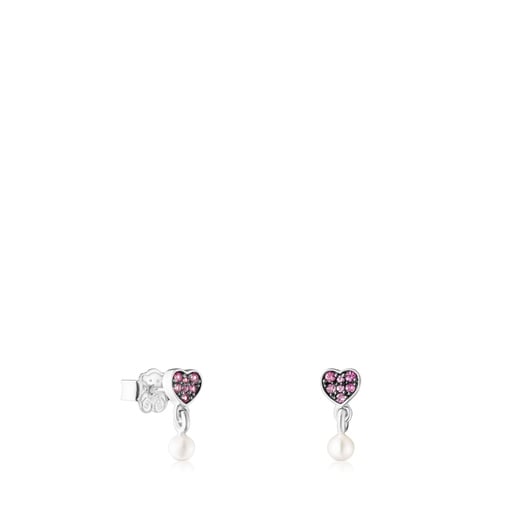 Silver TOUS New Motif Earrings with sapphire and pearl heart