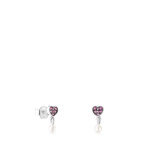 Boucles d’oreilles en argent avec cœur en saphirs et perle TOUS New Motif