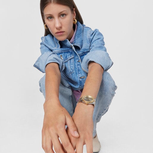 שעון Tender Bear מפלדת IP זהובה בשני גוונים בשילוב תבליט דובונים