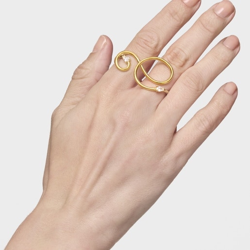 خاتم مفتوح من الفضة المطلية بالذهب عيار 18 قيراطًا والمرصعة بالماس المُصنع في المختبر من التشكيلة Lio LGD