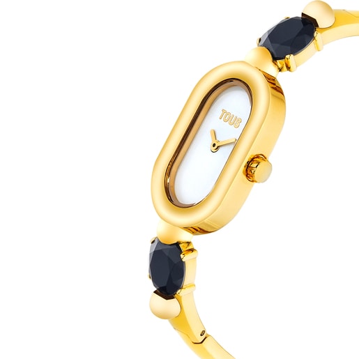 Analog Watch with gold-colored IPG steel bracelet and onyx TOUS Color