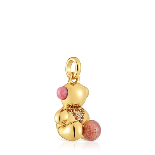 18kt gold plating over silver love bear Pendant with gemstones TOUS X LEA COLOMBO