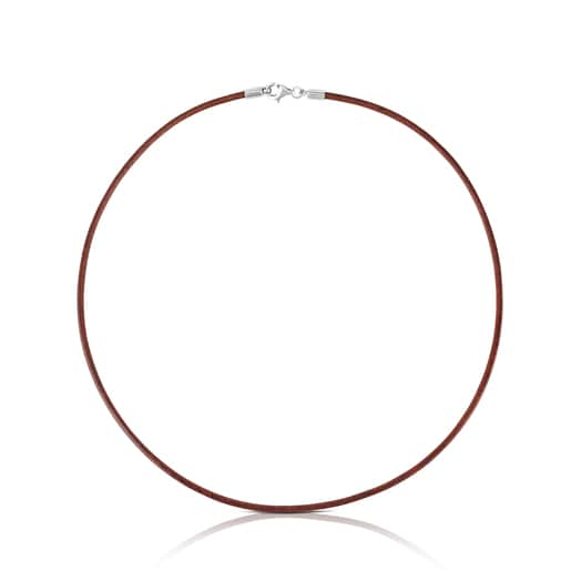 Gargantilha TOUS Chokers em Couro de 2 mm castanho com fecho em Prata, 40 cm.