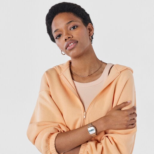 Reloj digital D-Logo de acero IP rosado