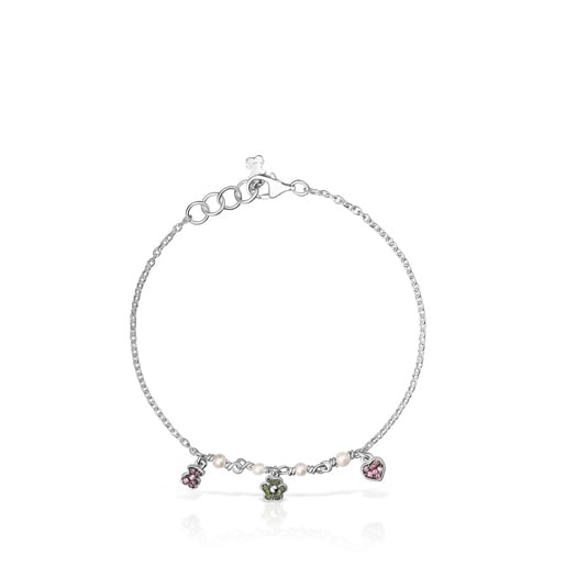 Armband TOUS New Motif aus Silber mit Perlen und Edelsteinmotiven