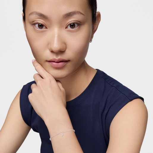 Pulsera elástica con cuarzo cristal de roca y luna de plata TOUS Motivos