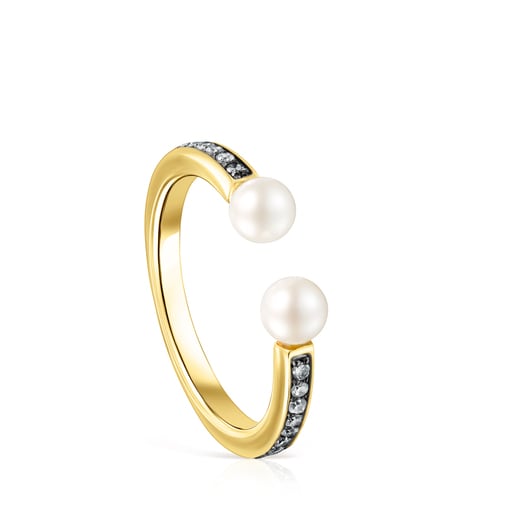 Bague Nocturne en Or Vermeil, Diamants et Perles