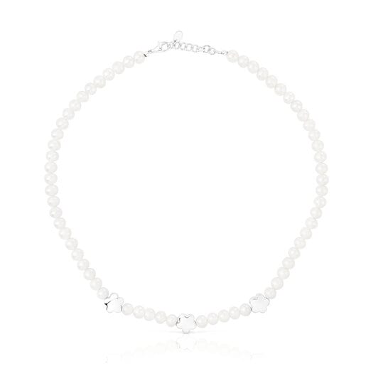 Collar con perlas cultivadas y motivos flor de plata Bold Motif