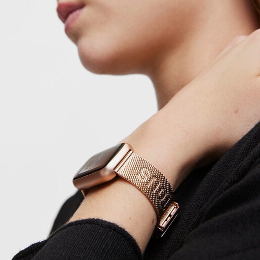 TOUS T-Band Mesh smartwatch with rose-colored IPRG steel bracelet and aluminum case in rose-colored IPRG