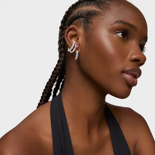 أقراط طوقية من الفضة والإسبنيل مُصنعة في المختبر من تشكيلة TOUS Mesh LGG