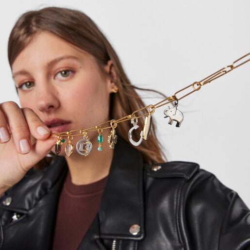 Collier TOUS Good Vibes clips et charms en Argent Vermeil, Argent Dark Silver et Pierres précieuses