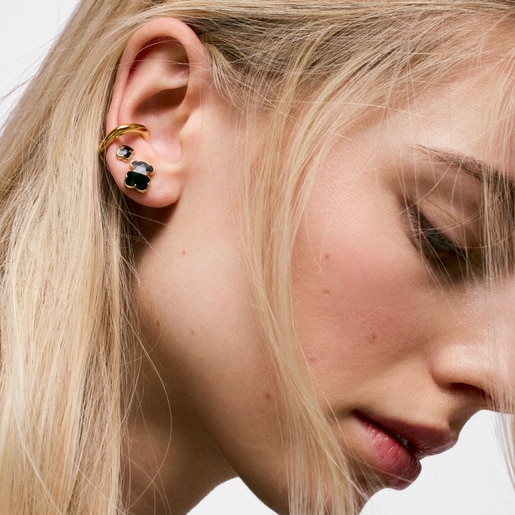 أقراط مقاس 10 مم من الفضة المطلية بالذهب عيار 18 قيراطًا مزيّنة بدبدوب من العقيق من تشكيلة TOUS Icon Color