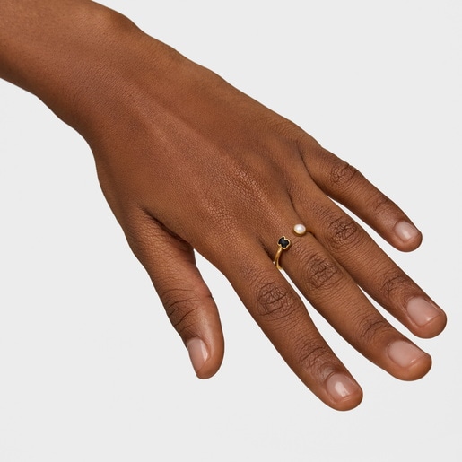 Glory Ring in Silver Vermeil with Onyx and Pearl