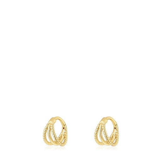 Short triple hoop Earrings with embossed gold Basics