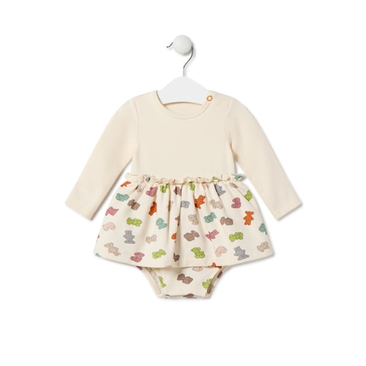 Tous - Baby Girl's Body With Skirt In Grey Ecru - Textil