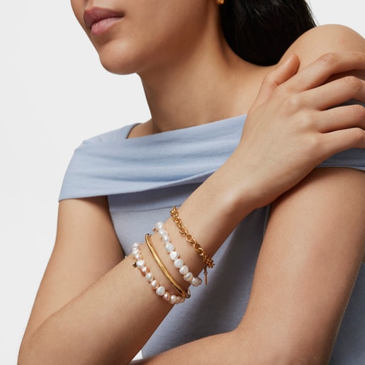 צמיד פנינים ודובי מזהב צהוב 18 קראט