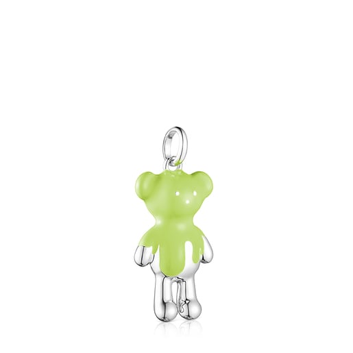 Silver Teddy Bear Pendant with green enamel - Online exclusive