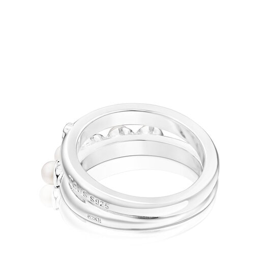 Silver TOUS Fellow Double ring with pearls