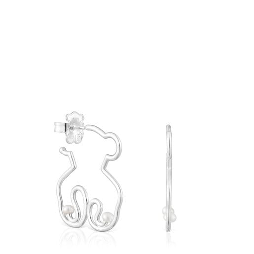 Silver Tsuri Bear earrings with cultured pearls | TOUS