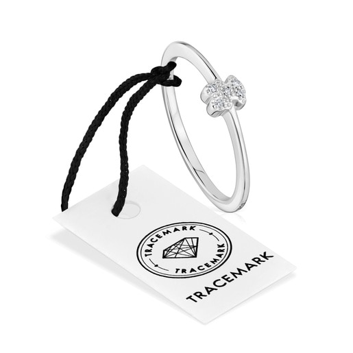 Anillo pequeño oso de oro blanco con diamantes TOUS Grain