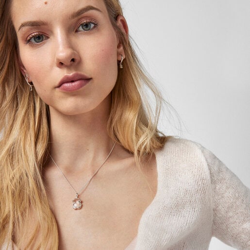 ネックレス  Facet  くま  45cm　シルバー925　白蝶貝