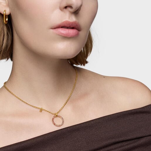 18ktゴールドコーティングシルバーとジェムストーンのペンダントトップ TOUS Straight