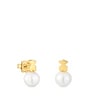 Aretes oso con baño de oro 18 kt sobre plata y perla cultivada de agua dulce Sweet Dolls