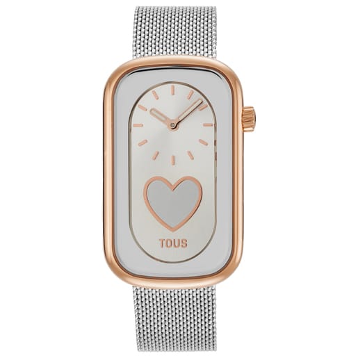 Reloj analógico bicolor con silueta corazón y brazalete de acero T-Band Club