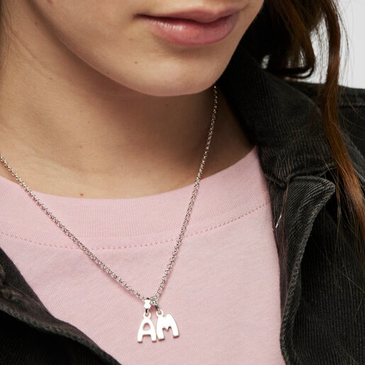 Alphabet letter M pendant in silver