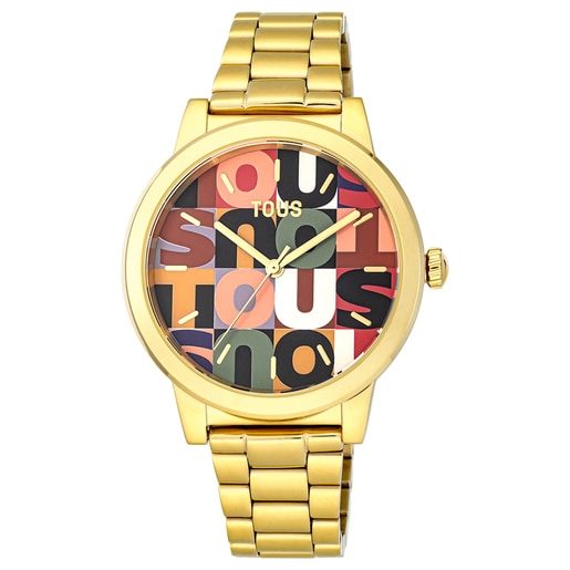 Gold colored IP steel TOUS Mimic Analogue watch with print | TOUS