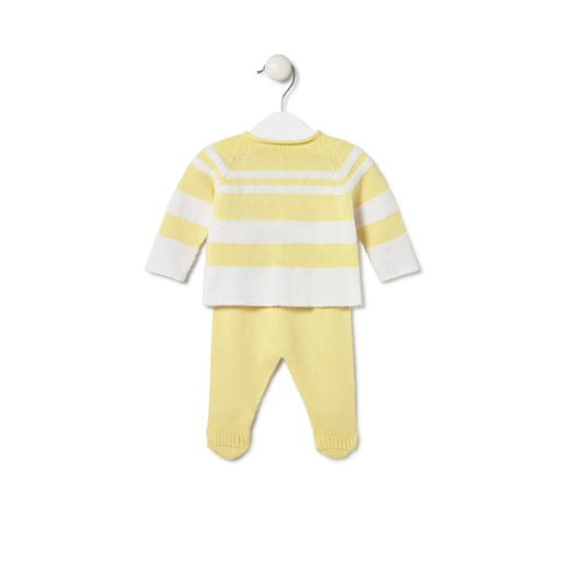 Conjunto de punto de bebé Tricot a rayas amarillo