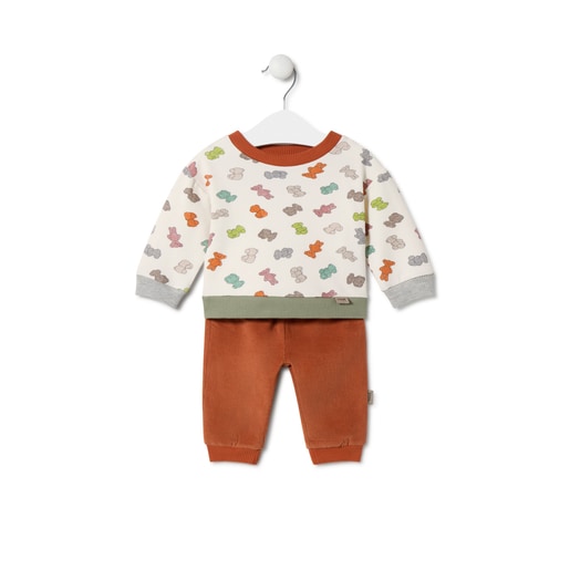 Boys outfit with bears in Grey ecru